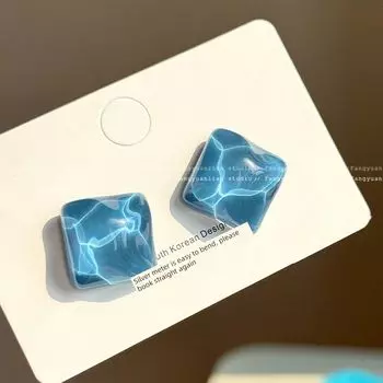 Fantasy Ice Blue Blue Square Elegant Stud Earrings Summer Mosquito Coil Ear Clip Non-Pierced Earrings for Women Special-Interest Earrings Blue water wave ear studs