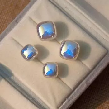 Fantasy Star River Square Mermaid Pearl Stud Earrings Women 2025 New Popular Sterling Silver Earrings High-Grade Earrings 11mm Mermaid Ji Square Earrings