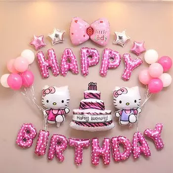 Fantasyon Hello Kitty Girls Birthday С днем рождения Гирлянда Набор украшений Воздушные шары для вечеринки Воздушные шары Подставка для торта Набор из 33 предметов
