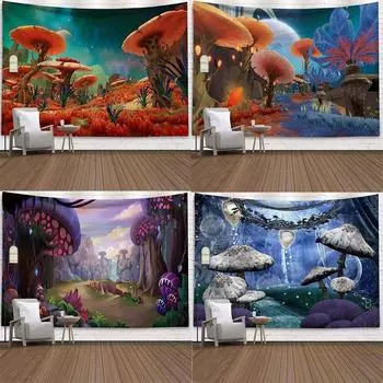 Фантазийный грибной лесной гобелен, украшение для офиса, гостиной, настенный гобелен для дома 100x75cm