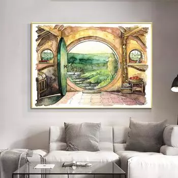 Фэнтези Абстрактная Поле Хижина Акварельная Картина Маслом Современного Искусства Фото Украшения Дома 21cm30cm NoFrame