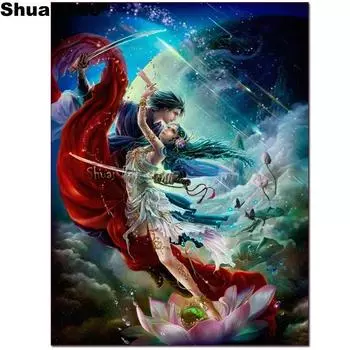 Фэнтези-арт 5d Алмазная картина Мультфильм пары Алмазная вышивка Украшение стены дома 20X30CM