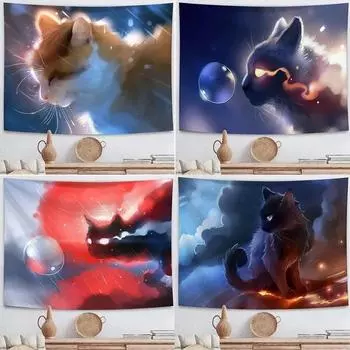 Фэнтези космический котенок подвесная ткань офис гостиная гобелен украшение на стену дома гобелен 100x75cm