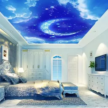Фэнтези Луна Небесно-голубые облака Потолок 3D Фреска Гостиная Спальня Настенные Украшения Обои 200 cm(W) x 140 cm(H)
