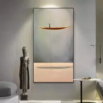 Фэнтези «Одинокий мыслитель и золотая лодка», настенные художественные постеры и принты, холст, картина, абстрактный домашний декор для гостиной 20cm40cm NoFrame