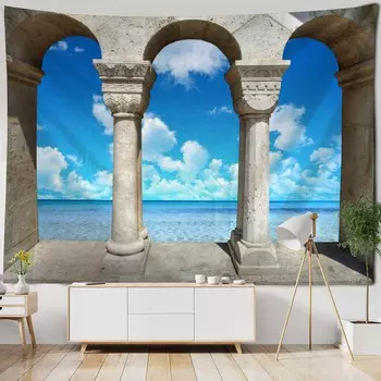 Фэнтези Пейзаж Гобелен Сад Море 3D Печать Настенная Ткань Хиппи Бохо Украшение Стены Комнаты Спальня Фоновая Ткань 90x75cm