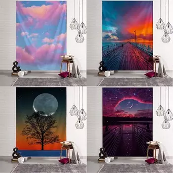 Фэнтези Пейзаж Закат Звездное Небо Гобелен Офис Гостиная Гобелен Украшения Дома Настенный Гобелен 100x75cm