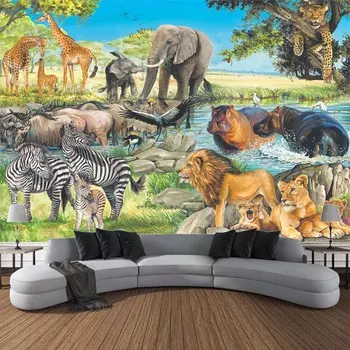 Фэнтези загадочный лес большой гобелен животное лев ретро стиль настенный домашний тканевый настенный декор слон павлин тигр 90x75cm