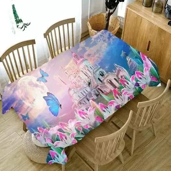 Фэнтези Замок Цветы Луна Печатная Скатерть Водонепроницаемая Скатерть Свадьба Праздничная Вечеринка Прямоугольная Скатерть Домашний Декор 40x70cm15x27inch