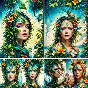 Фэнтезийная девушка и цветы DIY Полная Алмазная Картина Новая Вышивка Крестом 2024 Алмазная Мозаика Вышивка Для Домашнего Декора J3993 square 30x30cm белый