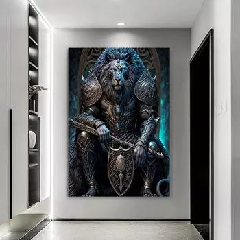 Фэнтезийные постеры и принты со львом, современные статуи животных, холст, живопись, настенные художественные фотографии для гостиной, украшения дома 21x30cm No Framed