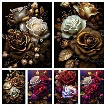 Фэнтезийный цветок, алмазная живопись, новинка 2024, Золотая, красная роза, 5D Diy Алмазная вышивка, полный набор мозаики, домашний декор Full Round 20x30CM