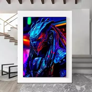Фэнтезийный воин, принты плакатов для гостиной, домашнего декора, киберпанк тон, аниме, игра, охотник, хищник, холст, картина, настенное искусство, подарок, без рамки 21*30cm