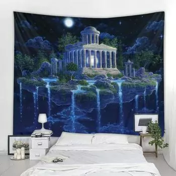 Фэнтезийный замок, архитектура, декоративный декор, гобелен, настенный художественный декор, декор в стиле бохо, гобелен, эстетика спальни, домашнего декора 100X75CM