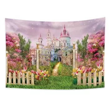 Фэнтезийный замок, садовый гобелен, украшение комнаты принцессы, гобелен, фон, настенный богемный гобелен, домашний декор для комнаты 100X75CM
