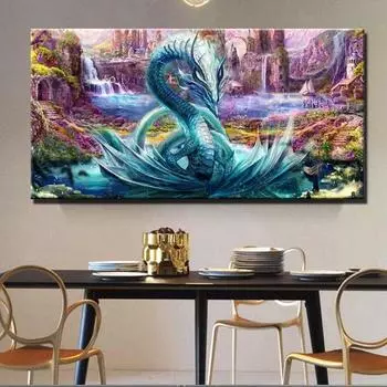 Фэнтезийный замок Зеленый дракон DIY алмазная живопись водопад пейзаж Страна чудес миф 5D полная дрель наборы для вышивки крестом домашний декор Full Round 20x40CM