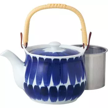 Фаянсовая посуда Hasami, узор щетки 4, нержавеющая сталь, емкость для чая, сделано в Японии, 14838, чайник, нет. (супер сталь, фильтр), приблизительно. 600мл, белый