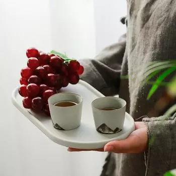 Far Mountain Japanese-style Black Pottery Dry Bubble Tray Retro Trumpet Home Simple Ceramic Tea Set Tea Table Zen Pot Tea Tray