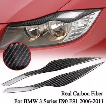 Фара для бровей, накладка на веко для BMW 3 серии E90 E92 2006-2011, передняя фара из настоящего углеродного волокна, крышка лампы Solid Color