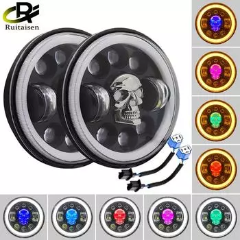 Фара для мотоцикла 5,75 дюйма, круглые светодиодные фонари с ангельскими глазками для черепа, передние фары для мотоцикла, лампа дальнего ближнего света 160 Вт 6500k 1 piece