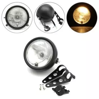 Фара для мотоцикла Универсальный передний фонарь для мотоцикла с комплектами кронштейнов чёрный/серебряный