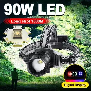 Фара сверхмощная 90 Вт светодиодная налобная лампа перезаряжаемый фонарь регулируемый свет водонепроницаемый налобный фонарь предупреждающий свет A-Head lamp