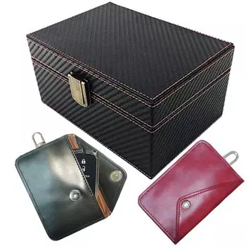 Faraday Box Khaki, черная/красная мягкая кожа Khaki RFID Faraday Box Cage (1 маленькая коробка + черный/красный мешочек)