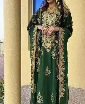 Фараша Кафтан Исламское платье Абая Платье ручной работы Стильное длинное марокканское Дубай XS зелёный