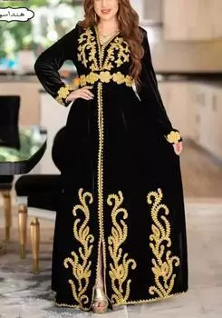Фараша Марокканский стильный кафтан Стильное бархатное платье Платье Исламский кафтан Дубай XS чёрный