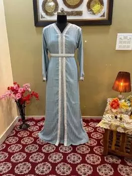 Фараша Платье ручной работы Платье Марокканская стильная Абая Длинный Дубай Исламский кафтан XS светло-серый