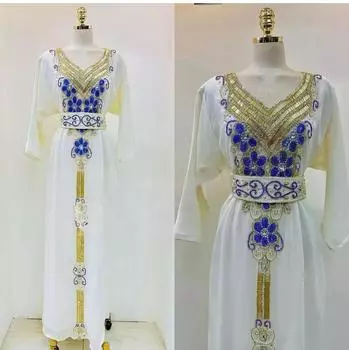 Фараша Платье ручной работы Платье Марокканское длинное Дубай Стильный кафтан Абая XS белый