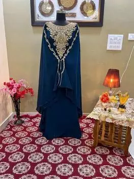 Фараша Рамзан Ид Платье Ручной Работы Длинный Кафтан Абая Марокканская Распродажа Дубай Стильный XS темно-бирюзовый