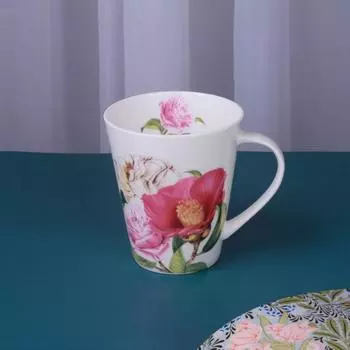 Фарфоровая кружка в стиле V 450 мл, тонкая костяная фарфоровая чашка для чая, кофейная чашка с узором в виде цветов камелии для капучино, керамические чайные сервизы розовый