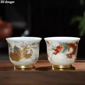 Фарфоровый чайный сервиз Sheep Fat Jade, элитные персональные мастер-чашки, пары с драконом и фениксом, прилавочные чашки с горлышками