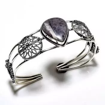 Фарфоровый драгоценный камень яшма 925 пробы с посеребренным покрытием ручной работы ювелирный браслет-манжета