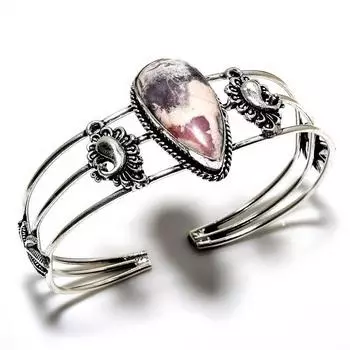 Фарфоровый драгоценный камень яшма 925 пробы с посеребренным покрытием ручной работы ювелирный браслет-манжета