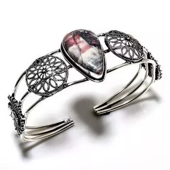 Фарфоровый драгоценный камень яшма 925 пробы с посеребренным покрытием ручной работы ювелирный браслет-манжета