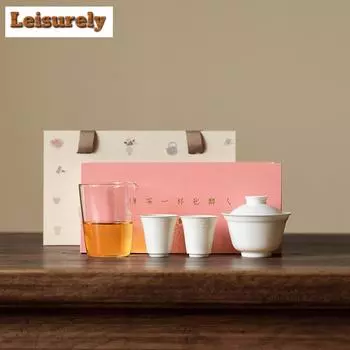 Фарфоровый набор для чайной церемонии Dehua Sheep Fat Jade Pile Carving, полный набор, набор для чайной церемонии Zen, чайник и набор чашек для чаепития, принадлежности для рукоделия