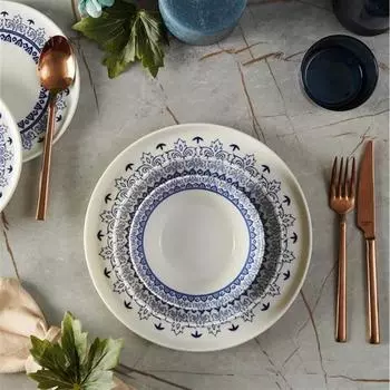 Фарфоровый набор посуды Bambum Lara Maku, 24 предмета, белый/синий