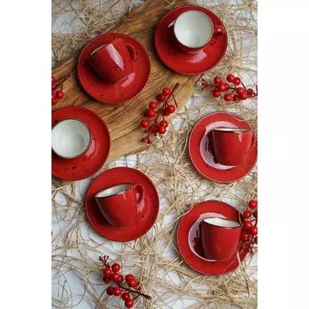 Фарфоровый набор Tulu Luna Red из 6 кофейных чашек
