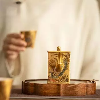 Фарфоровый позолоченный чайник, китайский старинный домашний чайник, чайный сервиз в стиле кунг-фу, подарочная коробка с квадратным чайником
