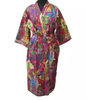 Фарида Кало Цветочные хлопковые кимоно Ночные халаты Свадебные халаты Пляжные халаты ручной работы One Size разноцветный