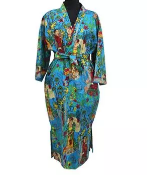 Фарида Кало Цветочные хлопковые кимоно Ночные халаты Свадебные халаты Пляжные халаты ручной работы One Size разноцветный