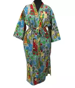 Фарида Кало Цветочные хлопковые кимоно Ночные халаты Свадебные халаты Пляжные халаты ручной работы One Size разноцветный