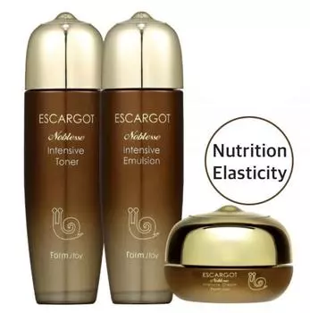 FARM STAY Escargot Noblesse Intensive Skin Care SET (3 вида ухода за кожей - тоник + эмульсия + крем)
