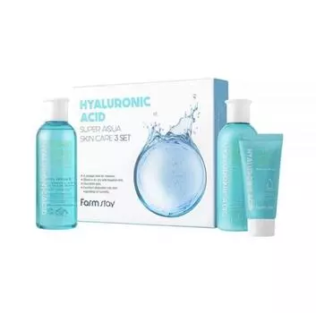 Farm Stay Hyaluronic Acid Super Aqua Skin Care 3Set (Тоник + эмульсия + крем)