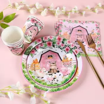 Farm Theme Party Disposable Tableware Jungle Animals Cow 1st Birthday Party Decor Kids Safari Wild One Baby Shower Supplies