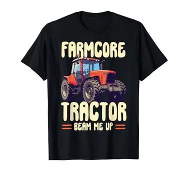 Farmcore Tractor Beam Me Up Tractor Enthusiast Farmer Vintage T-Shirt чёрный