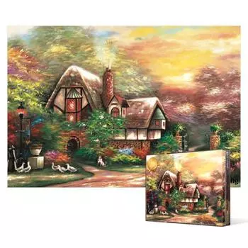 Farmhouse with a beautiful red sunset - 1000 piece jigsaw puzzle, popular Korean puzzle