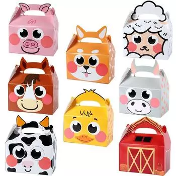 Farmland Carton Animal Gift Bags Paper Candy Biscuit Bag Jungle Safari Birthday Party Decor Farm Themed Animal Packaging Box as picture